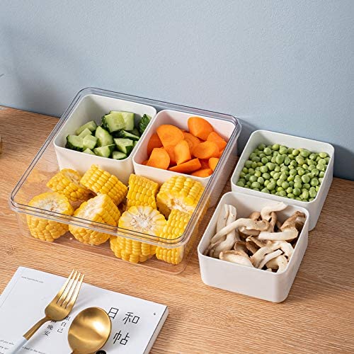 MANO Divided Veggie Tray with Lid - Stackable 4-Compartment Food Storage Container