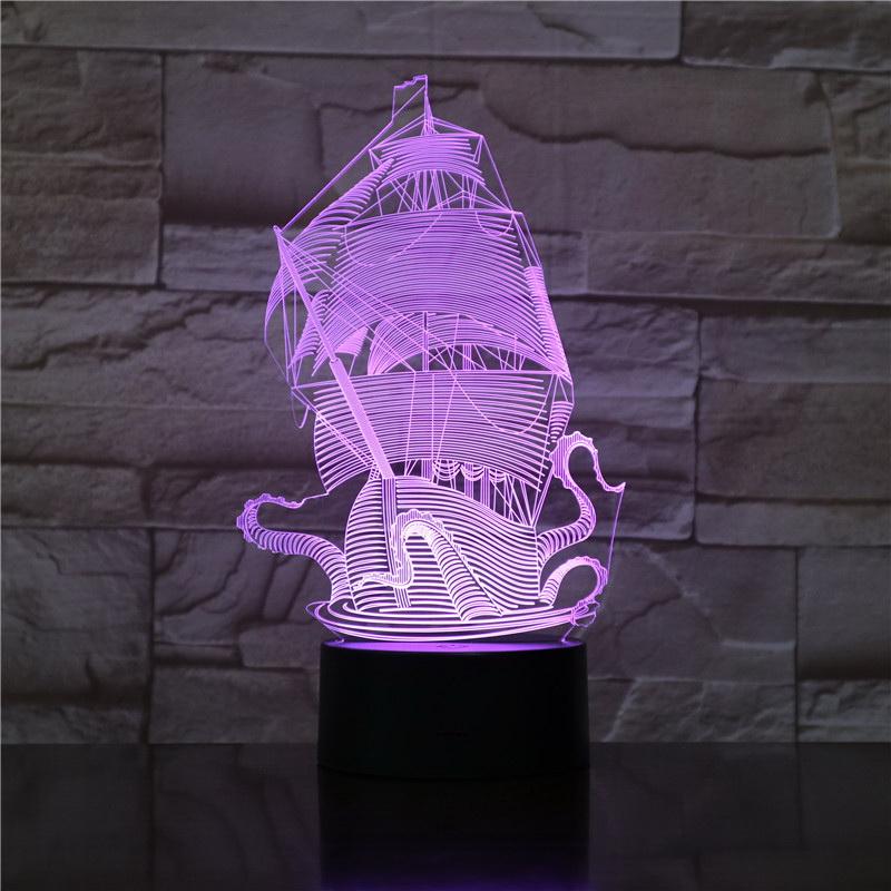 Fancy Sailboat Pirates of The Caribbean 3D Illusion LED Night Light