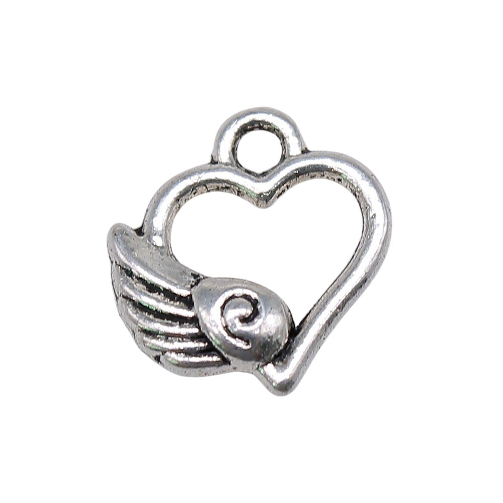 WYSIWYG 40pcs 14x12mm Charms Angel Winged Flying Heart Tibetan Silver Color Pendants for DIY Jewelry Making