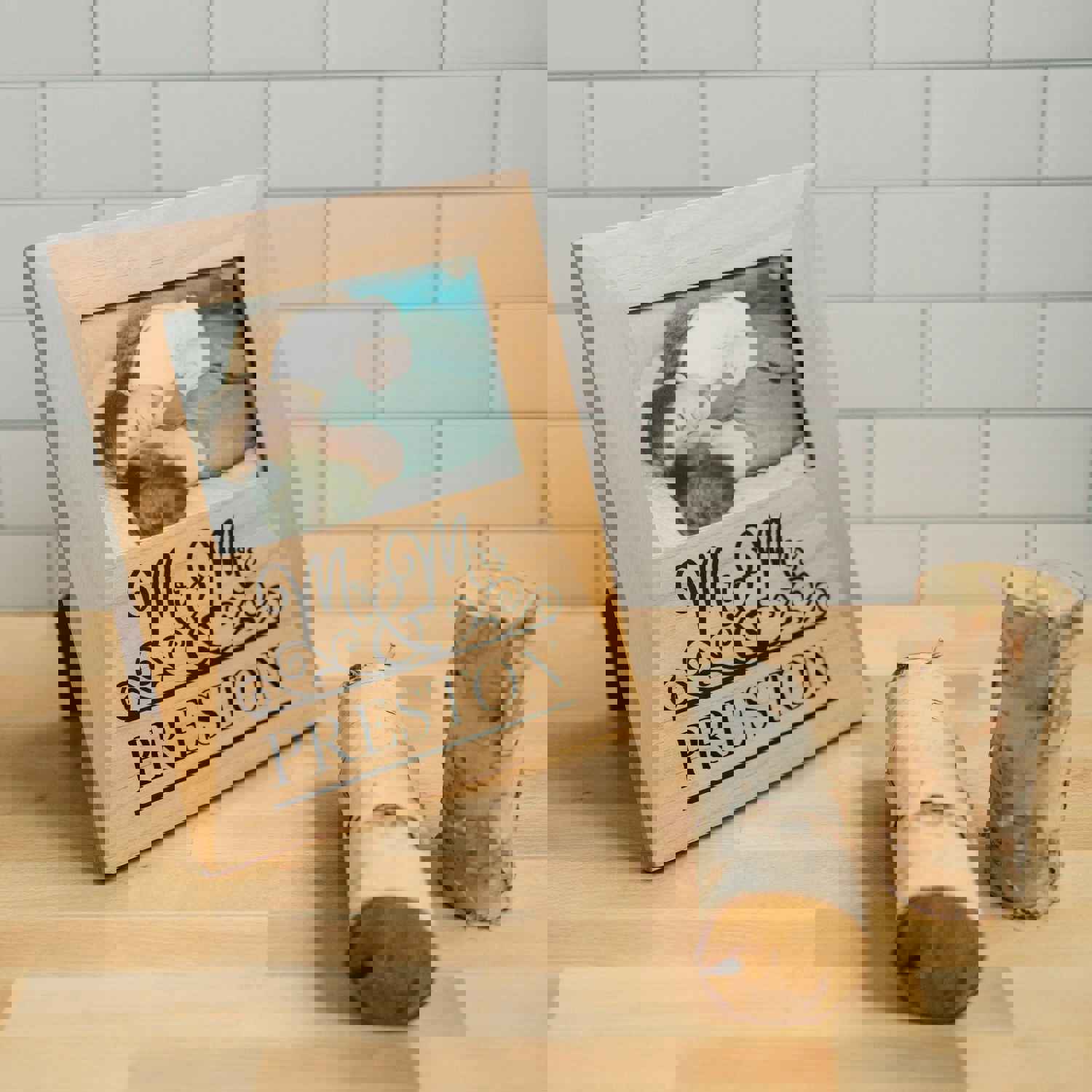 Mr & Mrs Personalized Wood Photo Frame - Custom Wedding & Anniversary Gift