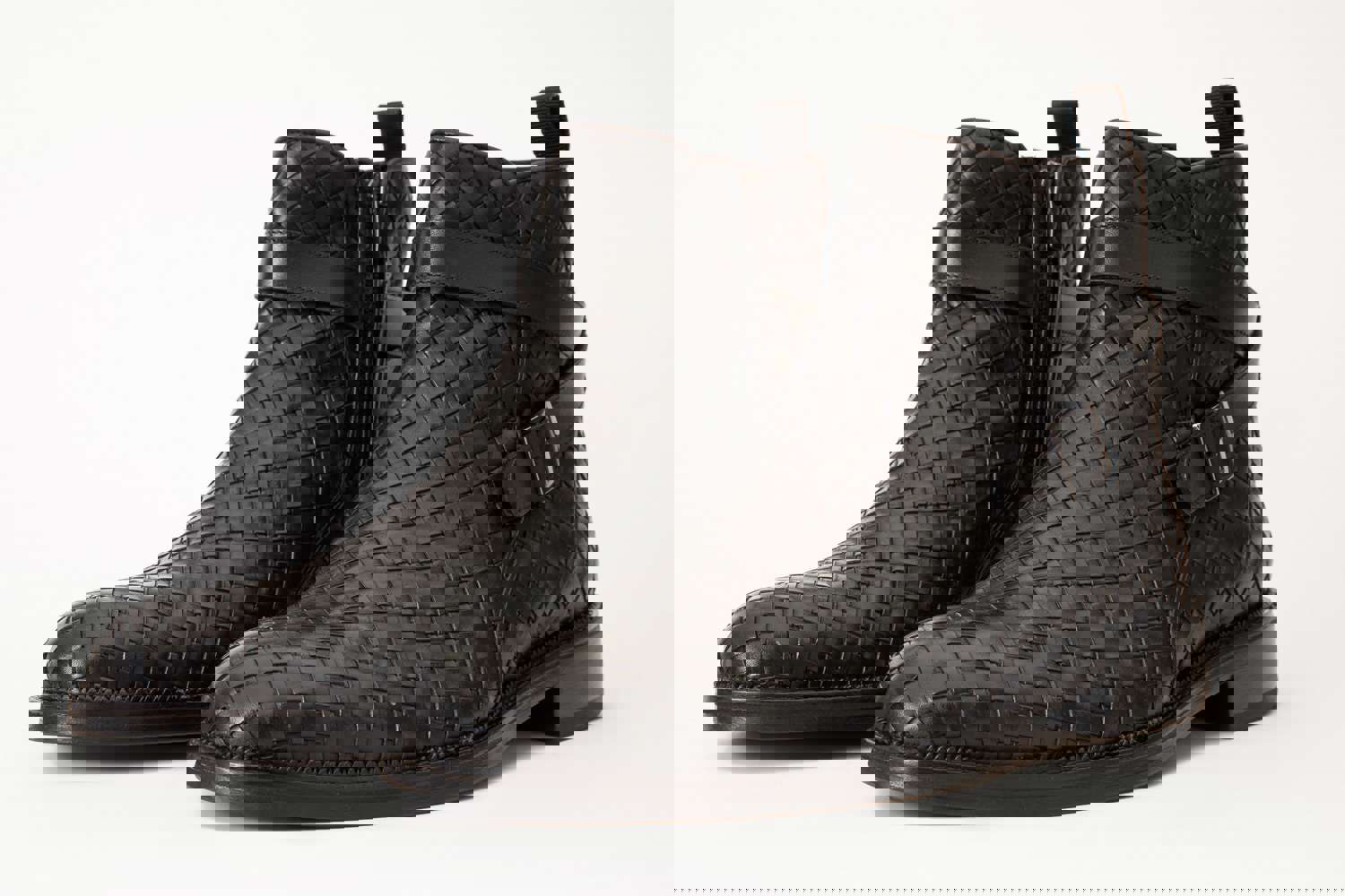 Morral Black Handwoven Leather Cross Strap Buckle Zip-Up Men Boot