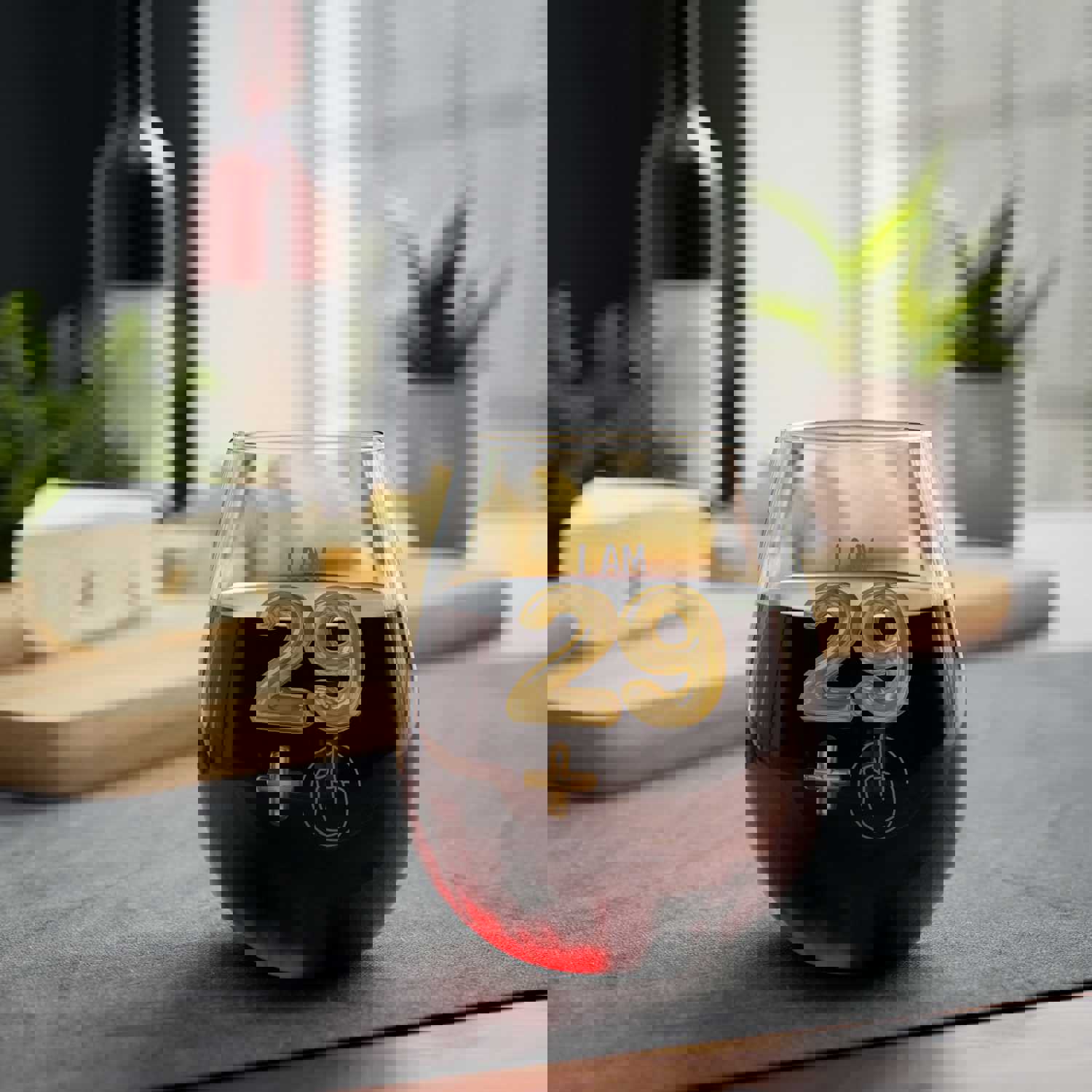 30th Birthday Stemless Wine Glass - Funny 29 + Middle Finger Design