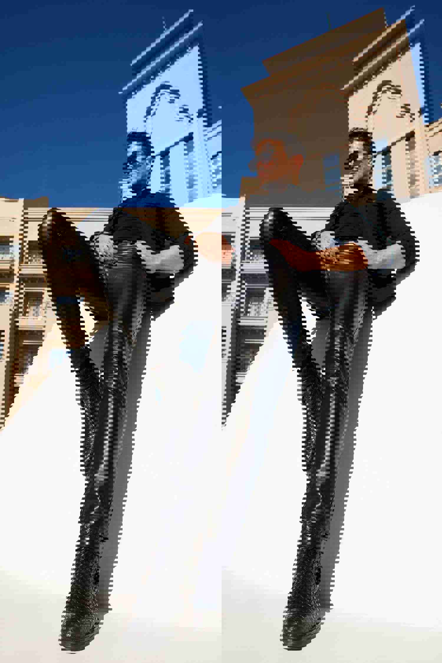 Morral Black Handwoven Leather Cross Strap Buckle Zip-Up Men Boot