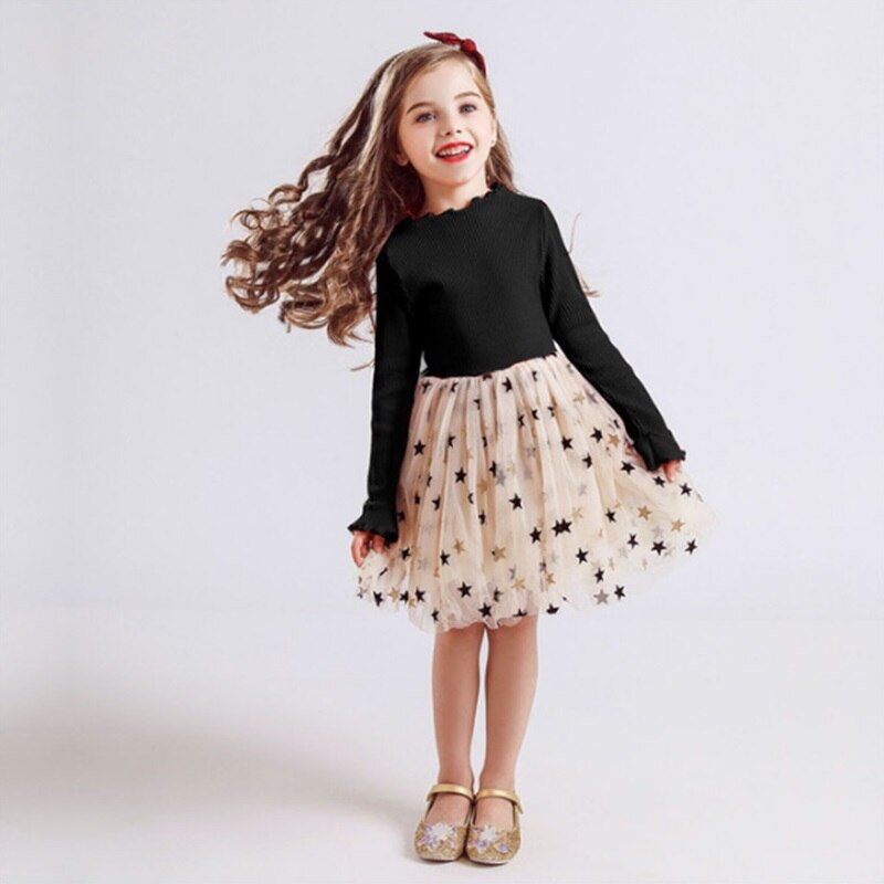 Girls Autumn Winter Long Sleeve Princess Tutu Dress for Wedding Birthday Party