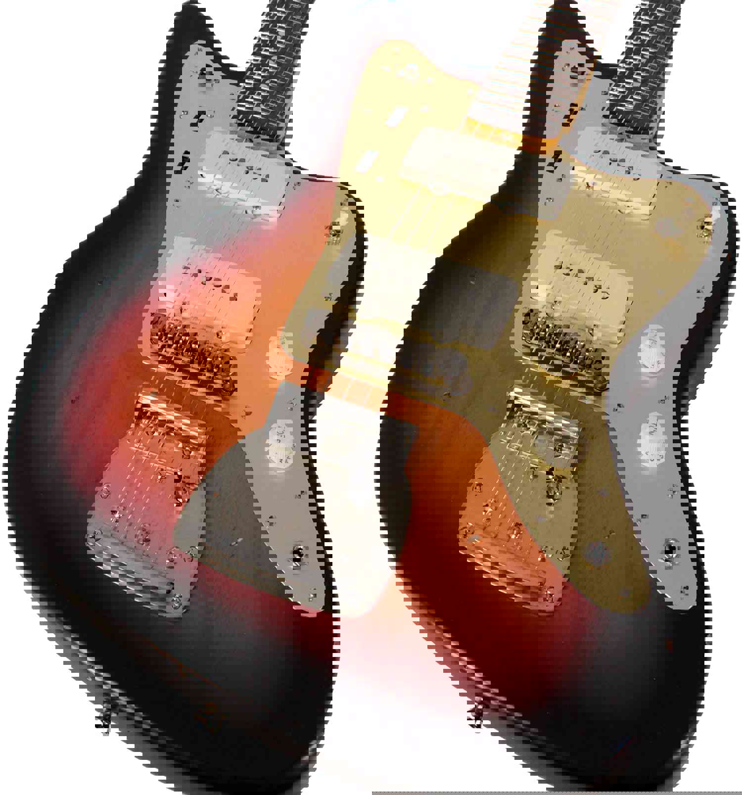 Nash JM-63 Jazzmaster Guitar, 3 Tone Sunburst, Gold Anodized Pickguard, Light Aging