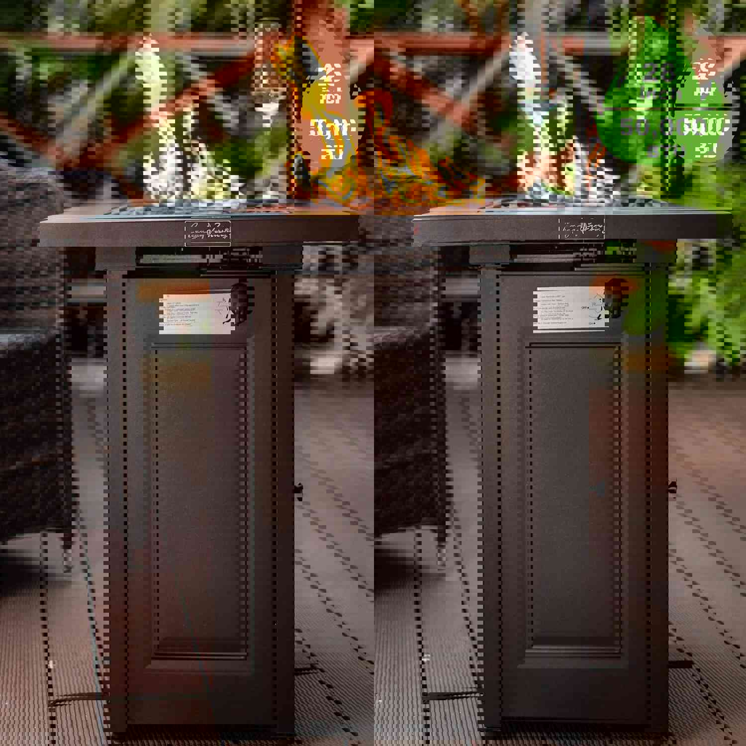 28 Outdoor Propane Fire Pits Table, 50000 BTU Gas Square Firepit Tables with Lid, Lava Stone, ETL Certification