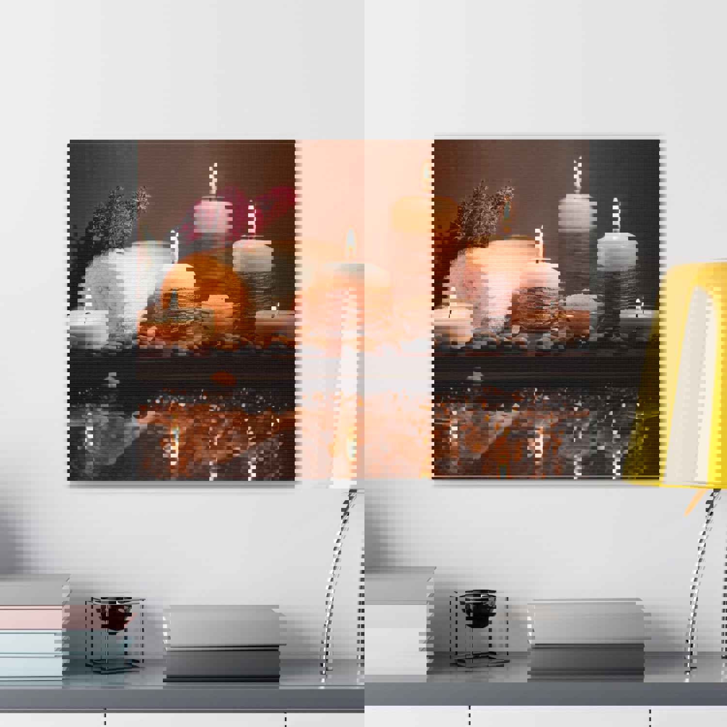 Pebbles and Aromatic Candles Forest Floral Nature Photography Canvas Wall Art