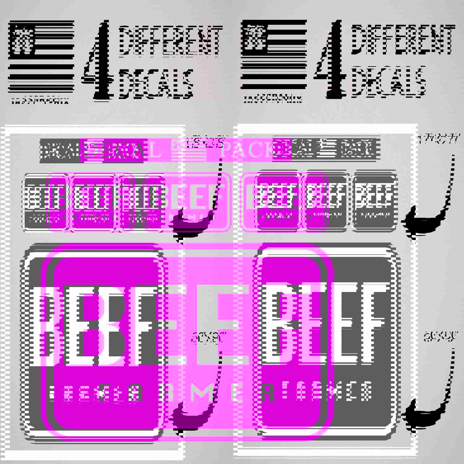 BEEF Farmer Decal Pack of 4 Stickers – Durable Outdoor Vinyl for Farming Enthusiasts