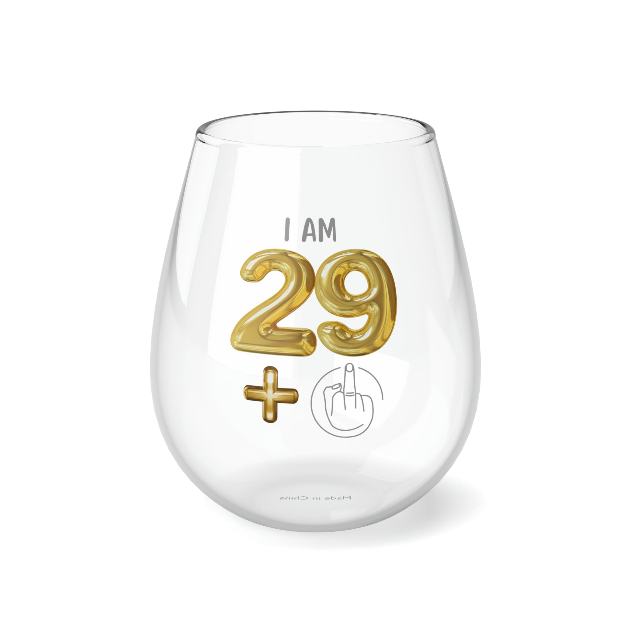 30th Birthday Stemless Wine Glass - Funny 29 + Middle Finger Design