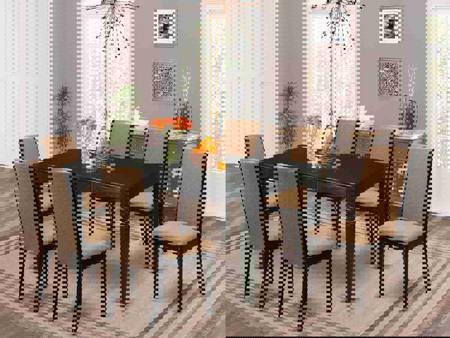 East West Furniture 7-Piece Dining Set with Rectangle Table and 6 Upholstered Chairs