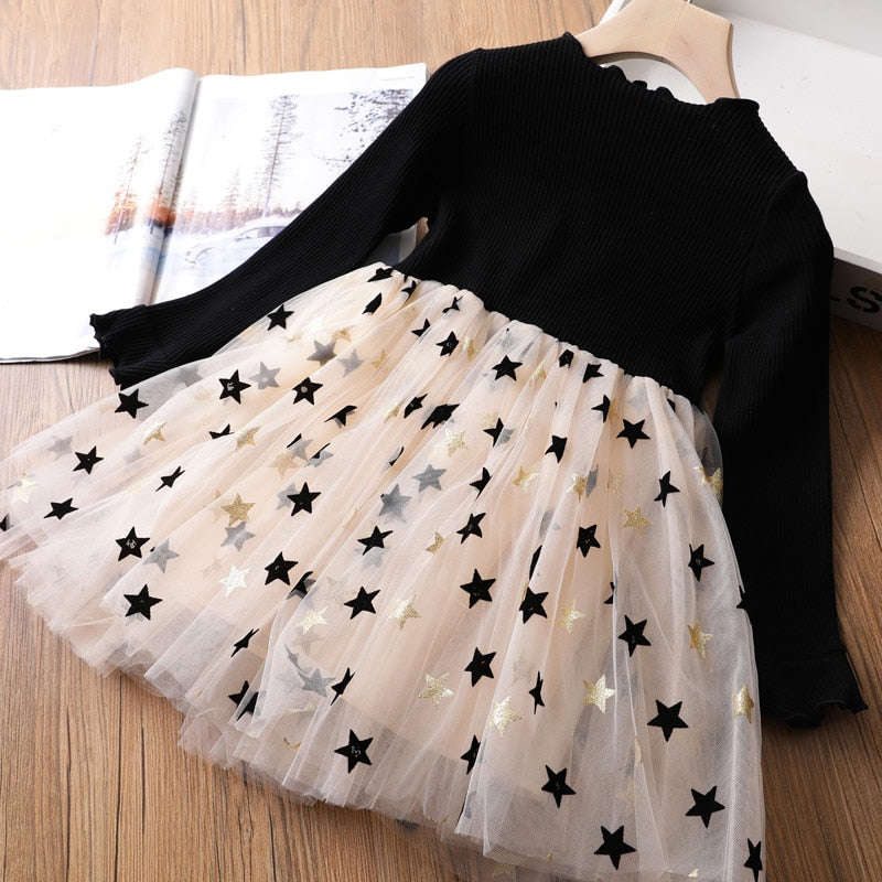 Girls Autumn Winter Long Sleeve Princess Tutu Dress for Wedding Birthday Party