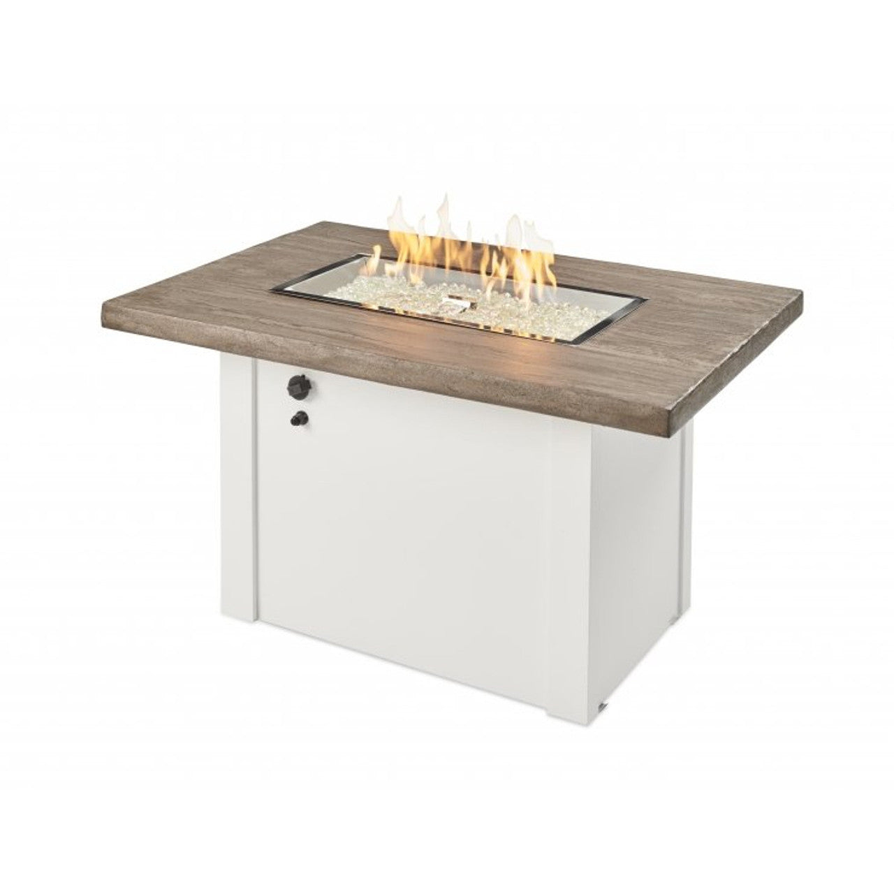 Outdoor Greatroom Company Driftwood Havenwood Rectangular Gas Fire Pit Table with White Base