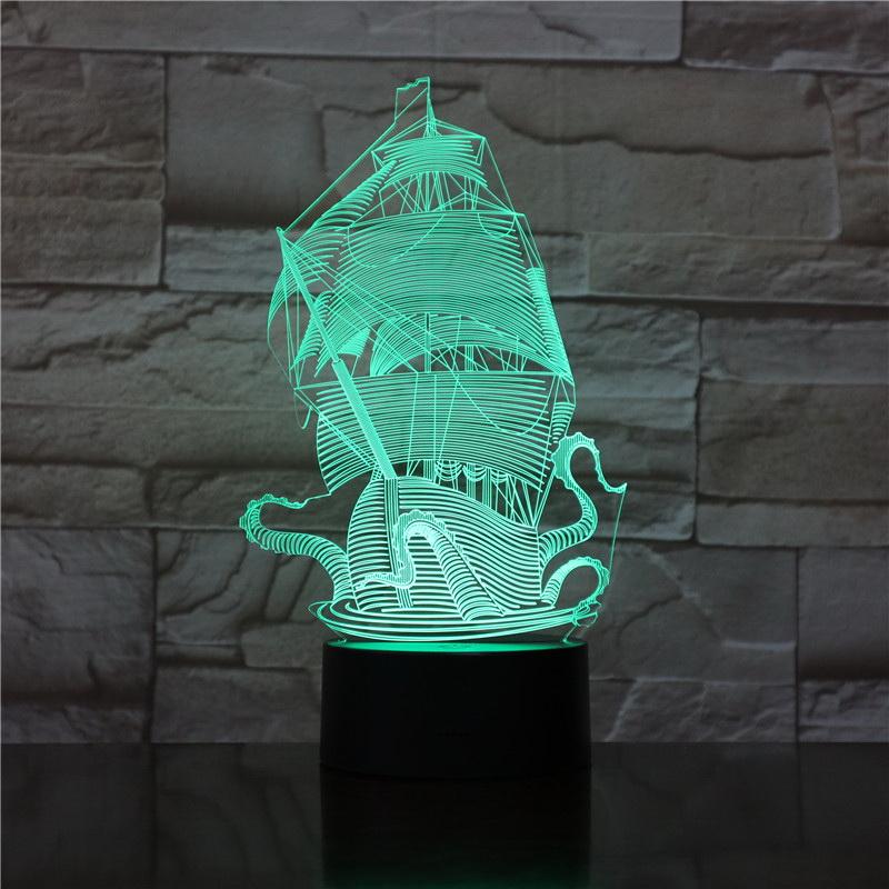 Fancy Sailboat Pirates of The Caribbean 3D Illusion LED Night Light