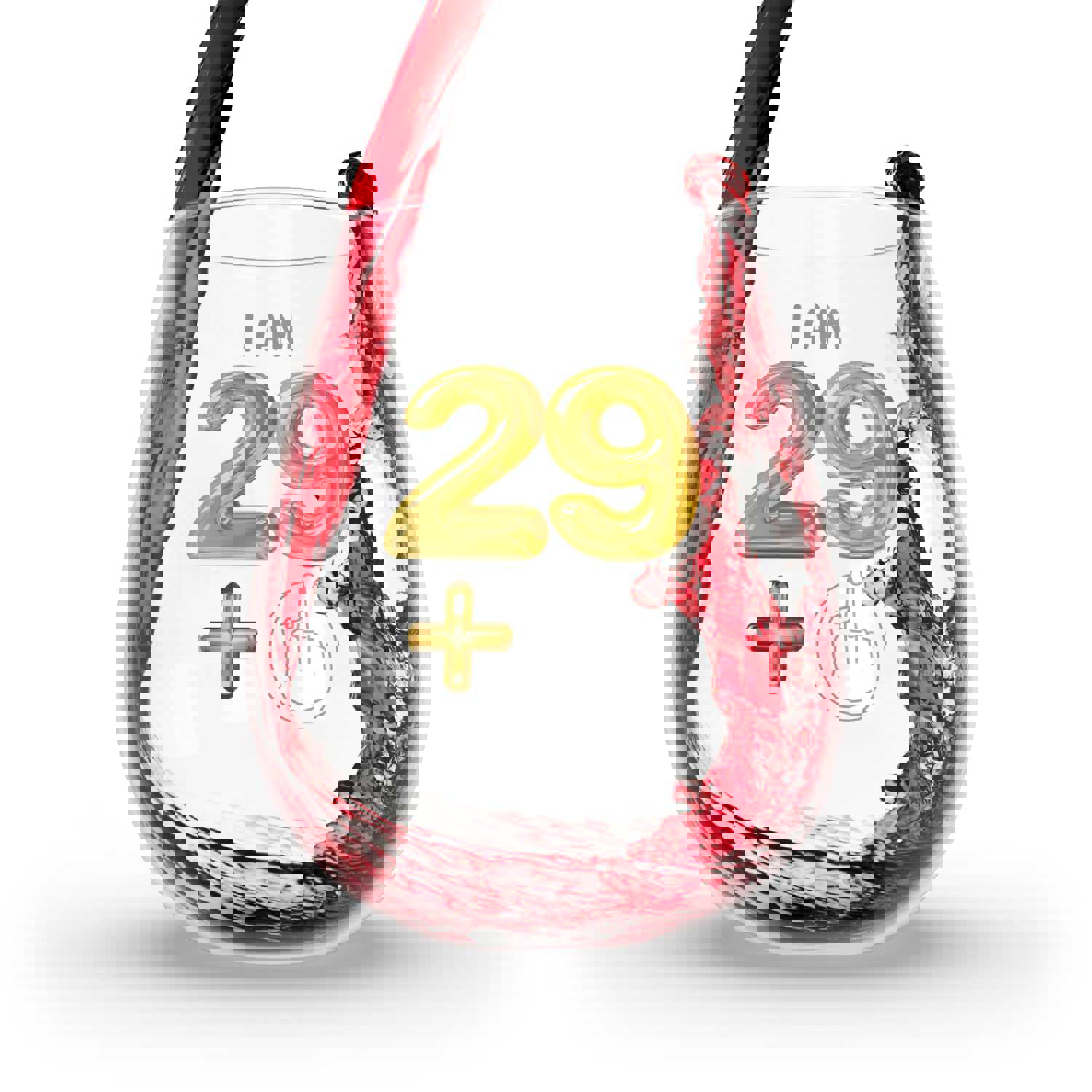 30th Birthday Stemless Wine Glass - Funny 29 + Middle Finger Design
