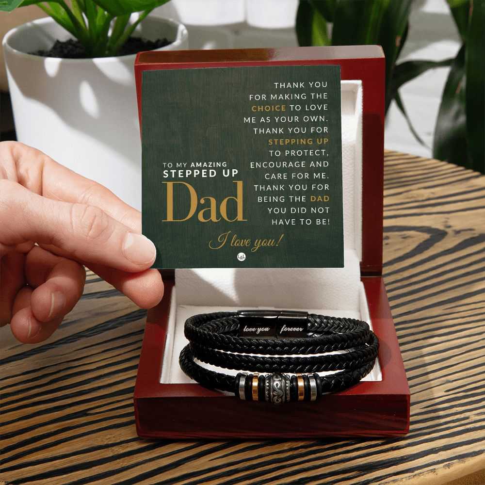 Mens Leather Bracelet - Perfect Gift for Step Dad on Christmas, Fathers Day or Birthday