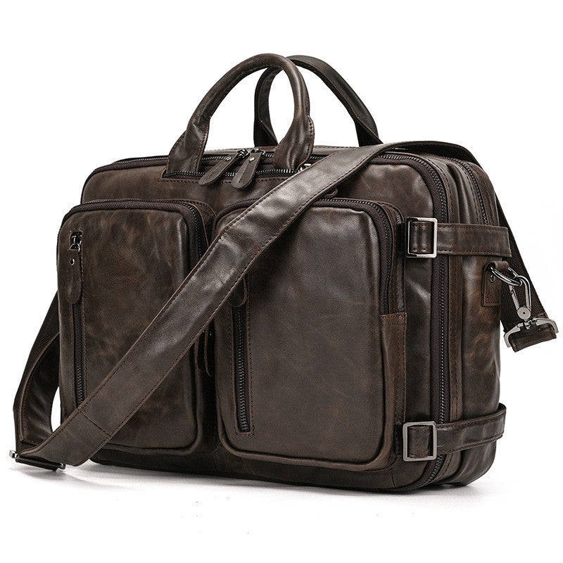 Mens Leather Briefcase Multifunctional Handbag with Large Capacity Full-grain Cowhide Business Bag