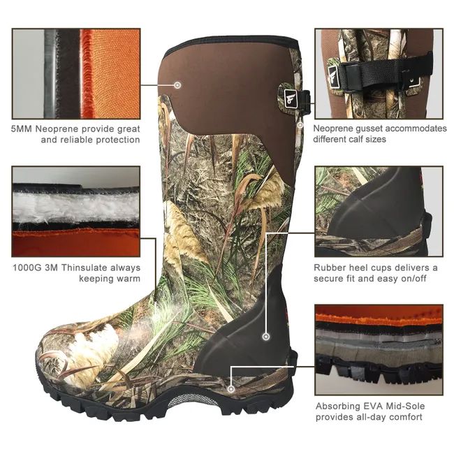 Insulated Rubber Hunting Boots (Timber 600g) For Men And Women