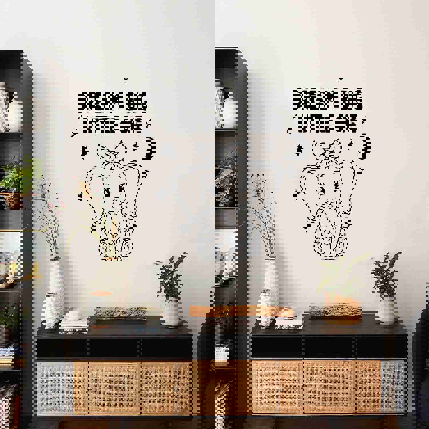 Inspirational Quote Vinyl Wall Sticker Decal - Dream Big Little One Baby Girl Elephant