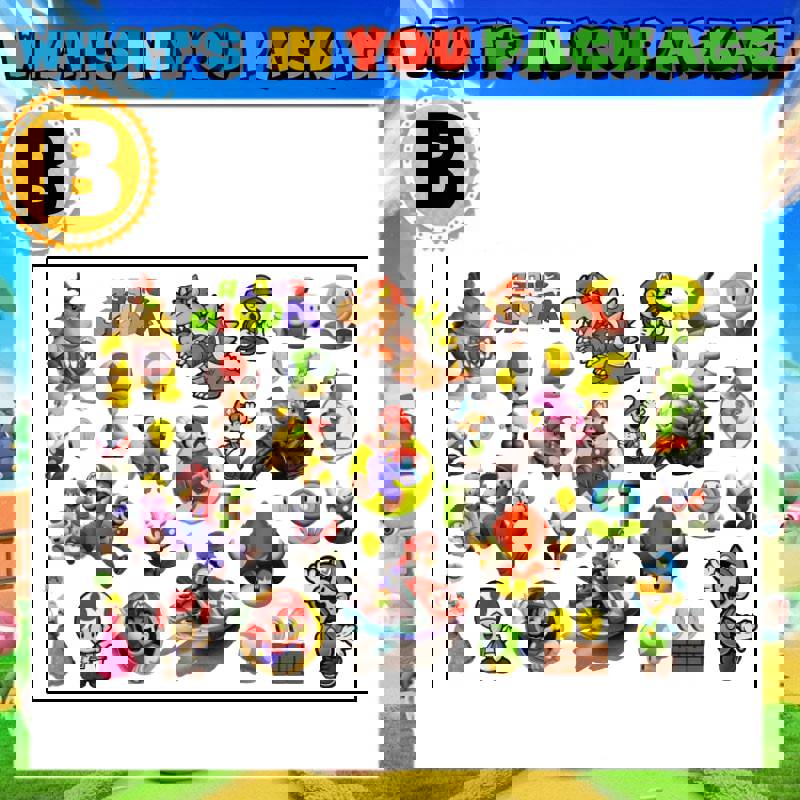 Super Mario Bros Party Decorations Set - Stickers, Flags, Bags, Cake Toppers & More