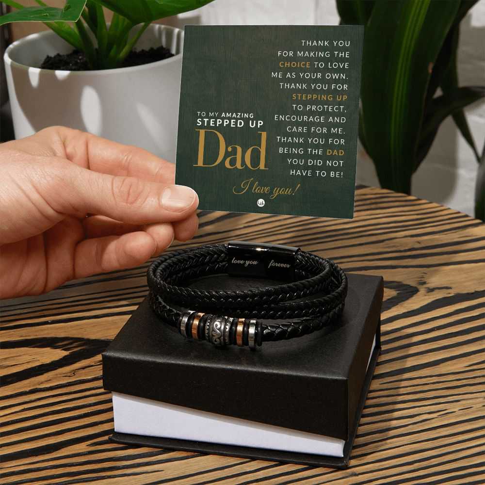 Mens Leather Bracelet - Perfect Gift for Step Dad on Christmas, Fathers Day or Birthday