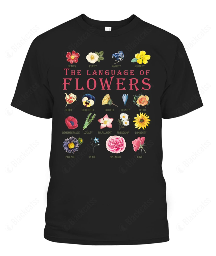 Language of Flowers Botanical Floral Name Chart Custom Graphic Apparel