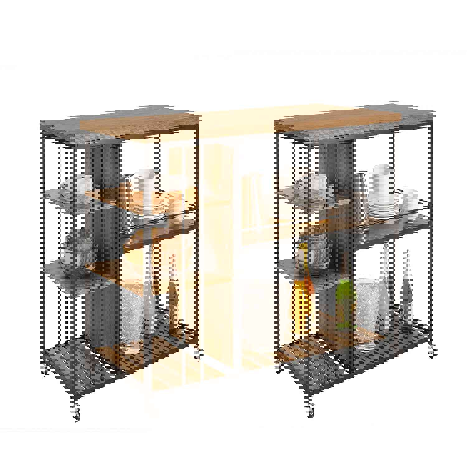 Industrial Vintage Style Kitchen Trolley with 5 Shelves and Swivel Castors