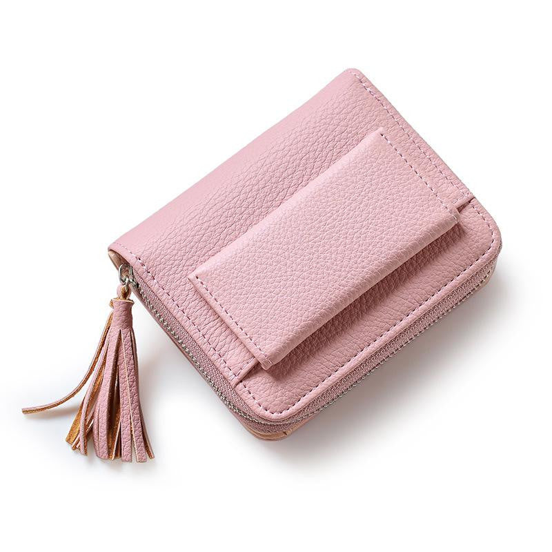 Fashion Women's PU Leather Short Wallet with Tassel Pendant
