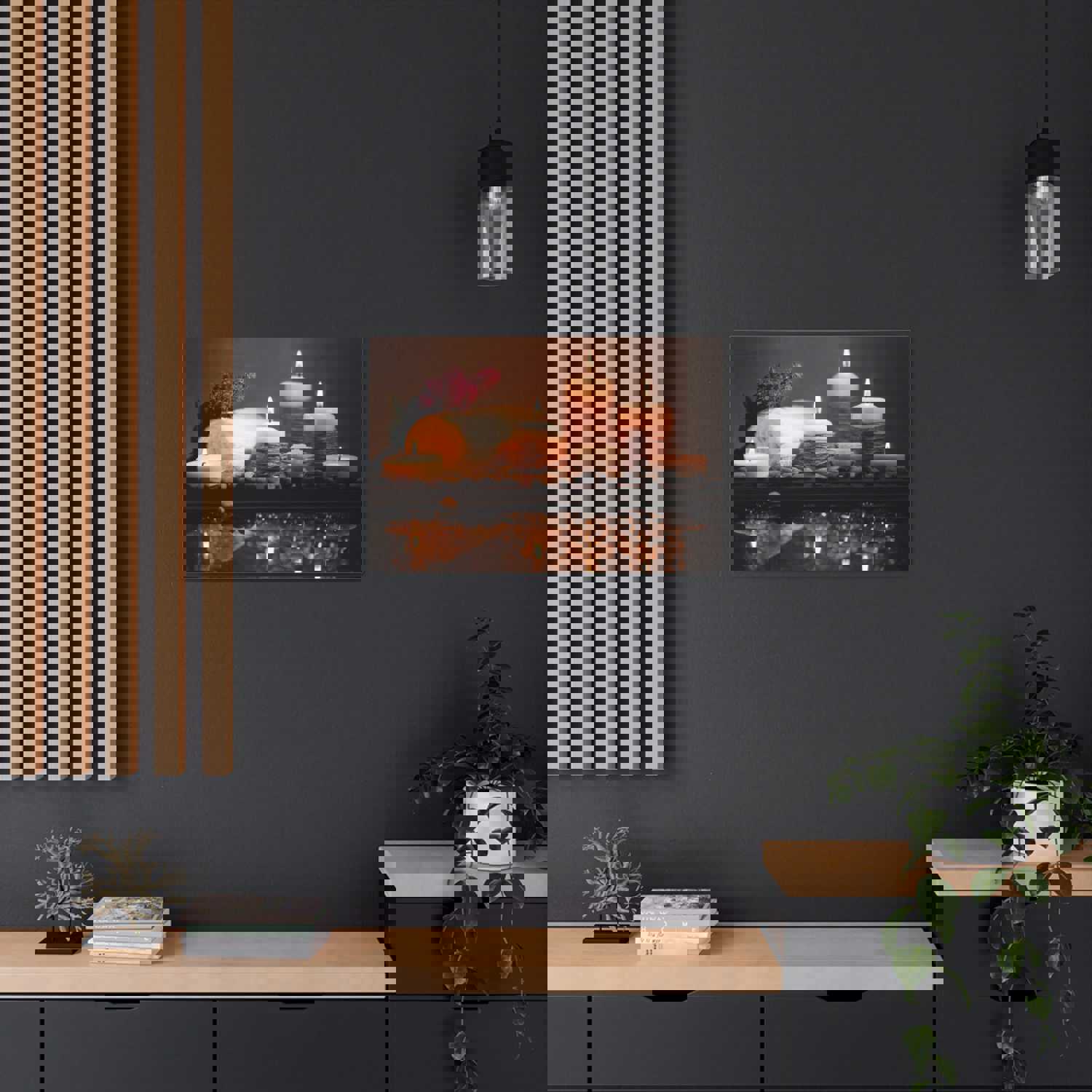 Pebbles and Aromatic Candles Forest Floral Nature Photography Canvas Wall Art