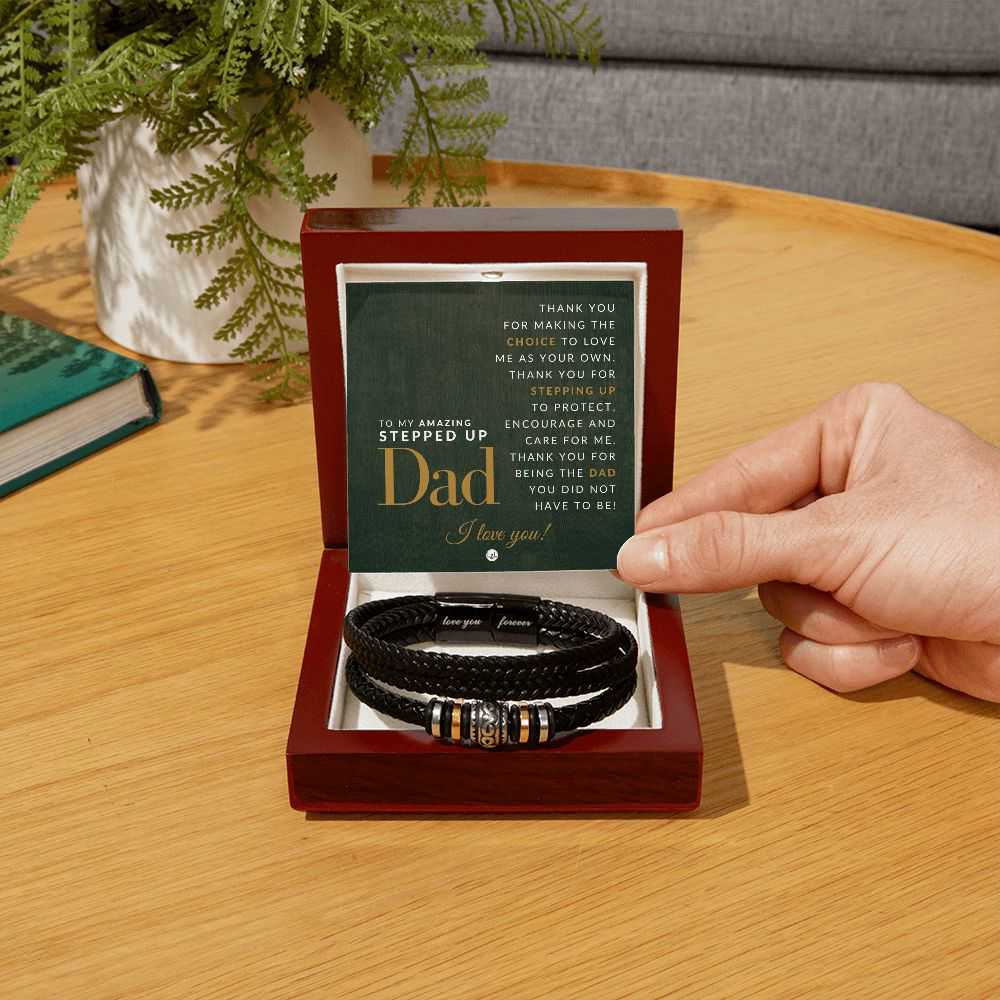 Mens Leather Bracelet - Perfect Gift for Step Dad on Christmas, Fathers Day or Birthday