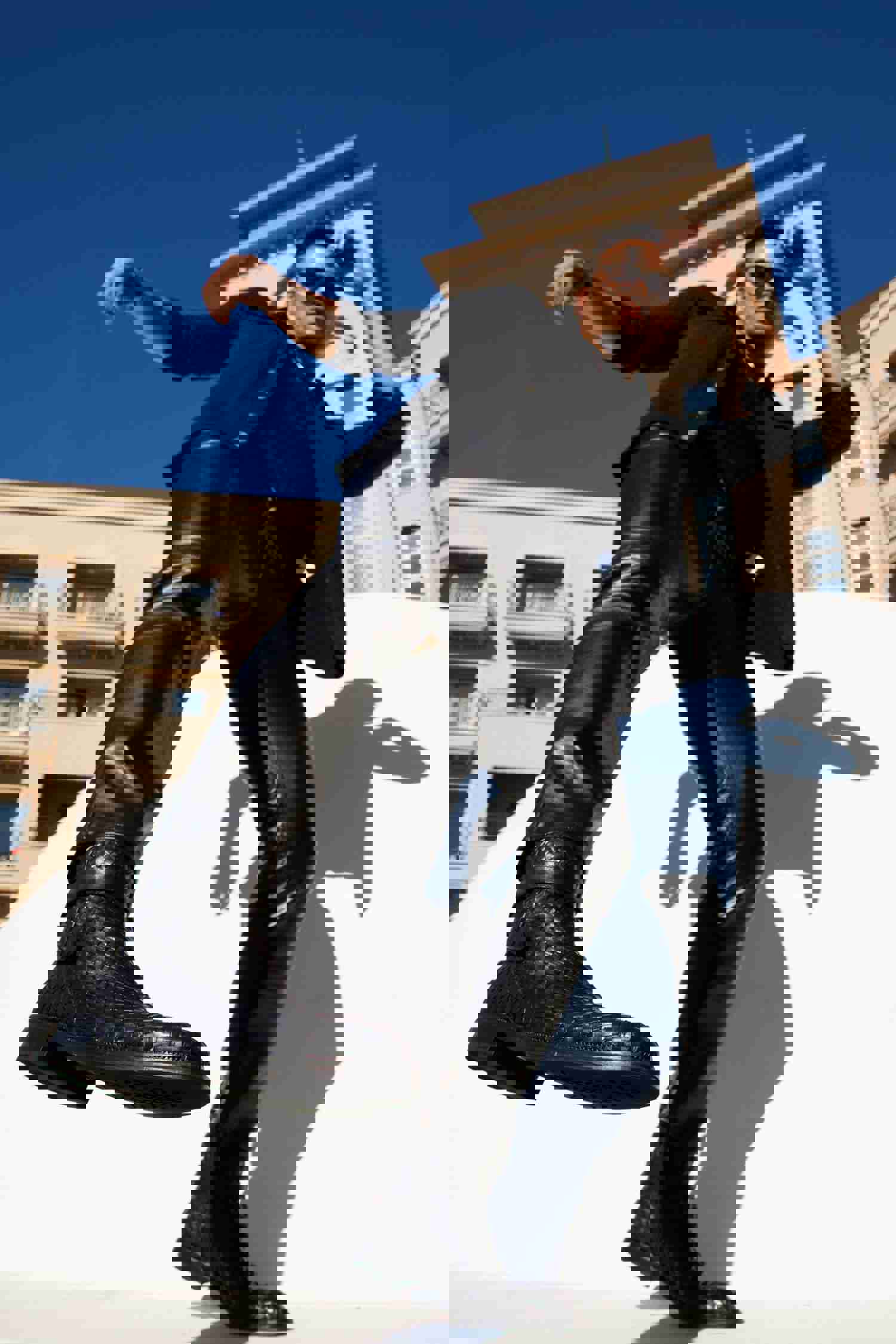 Morral Black Handwoven Leather Cross Strap Buckle Zip-Up Men Boot