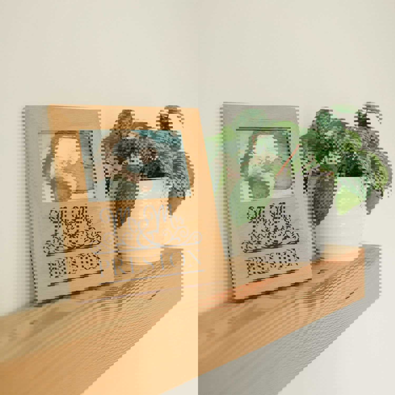 Mr & Mrs Personalized Wood Photo Frame - Custom Wedding & Anniversary Gift