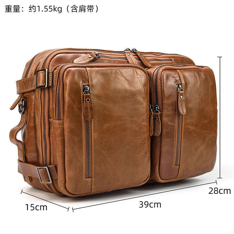 Mens Leather Briefcase Multifunctional Handbag with Large Capacity Full-grain Cowhide Business Bag