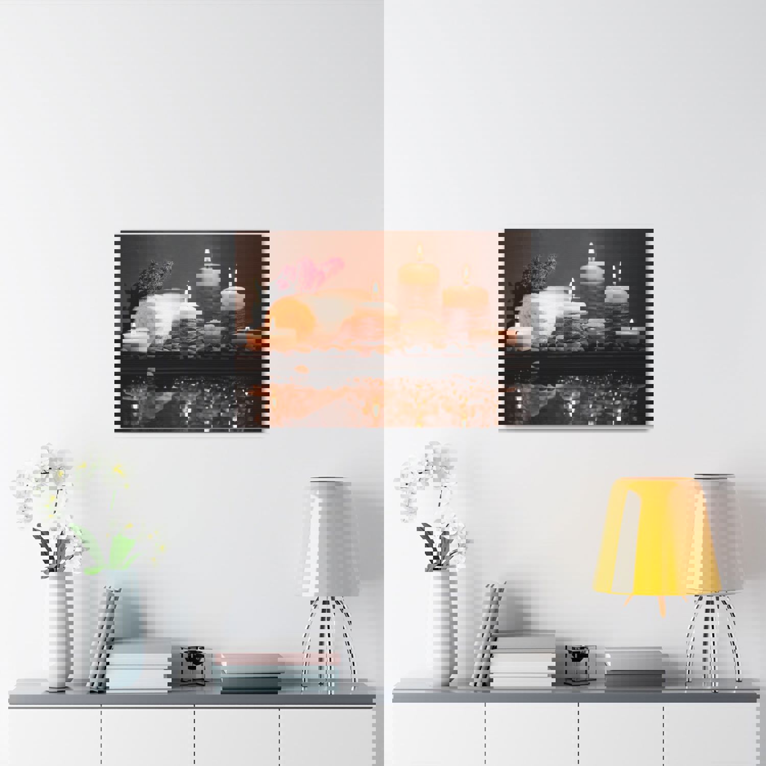 Pebbles and Aromatic Candles Forest Floral Nature Photography Canvas Wall Art