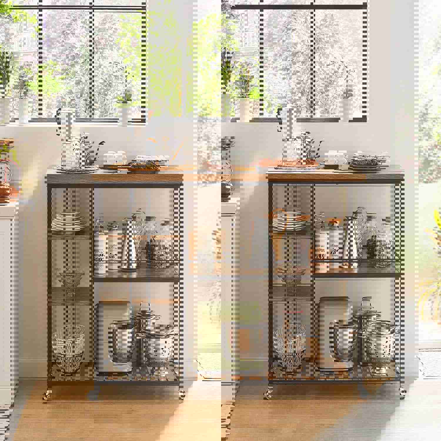 Industrial Vintage Style Kitchen Trolley with 5 Shelves and Swivel Castors