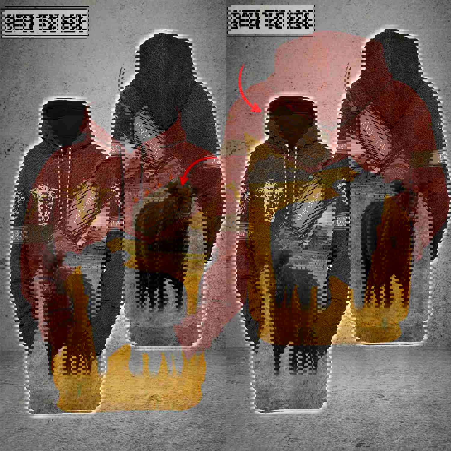 Joycorners Farm Custom Name Black Angus Red Wine Leather Pattern 3D Printed Hoodie