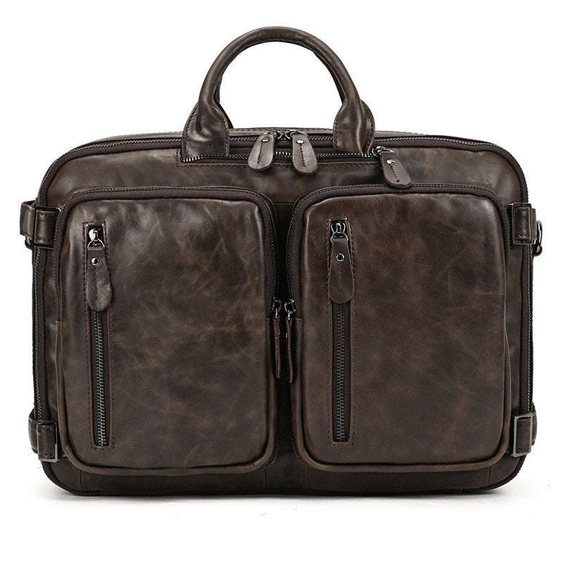 Mens Leather Briefcase Multifunctional Handbag with Large Capacity Full-grain Cowhide Business Bag