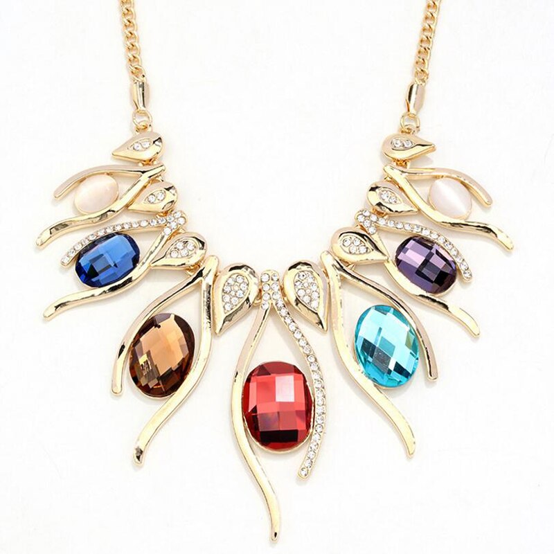 Hyperbole Big Necklaces & Pendants For Women Vintage Egg Shape Crystal Flower Pendant Necklace