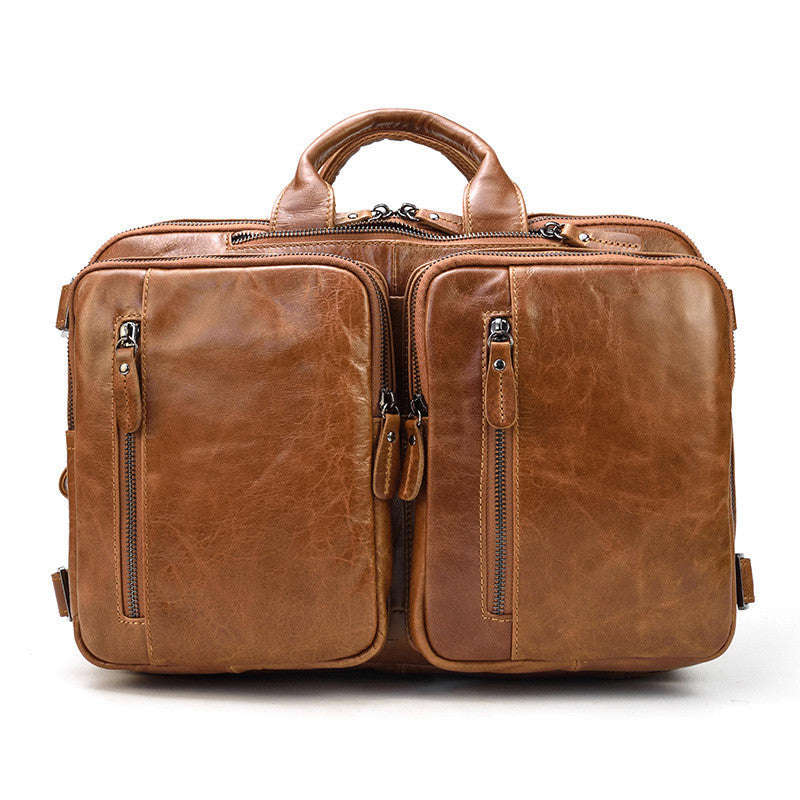 Mens Leather Briefcase Multifunctional Handbag with Large Capacity Full-grain Cowhide Business Bag