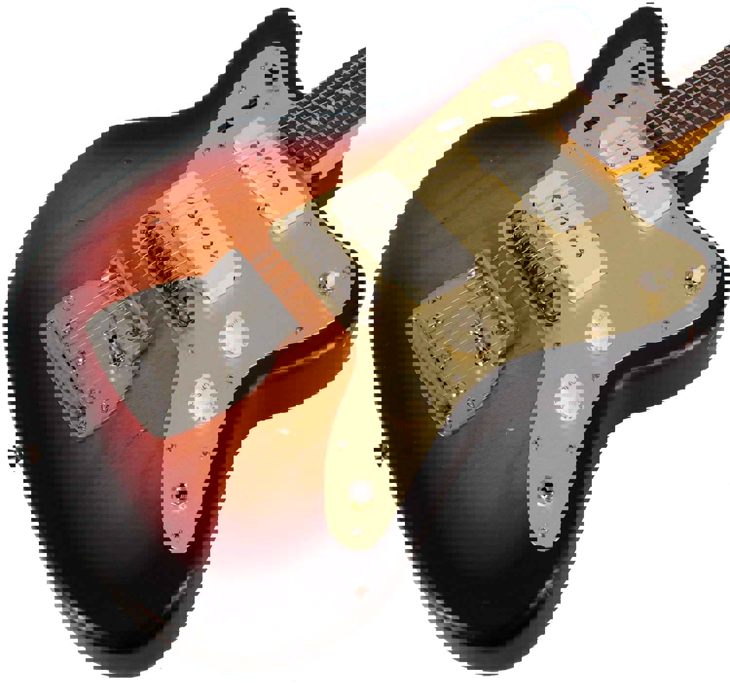 Nash JM-63 Jazzmaster Guitar, 3 Tone Sunburst, Gold Anodized Pickguard, Light Aging