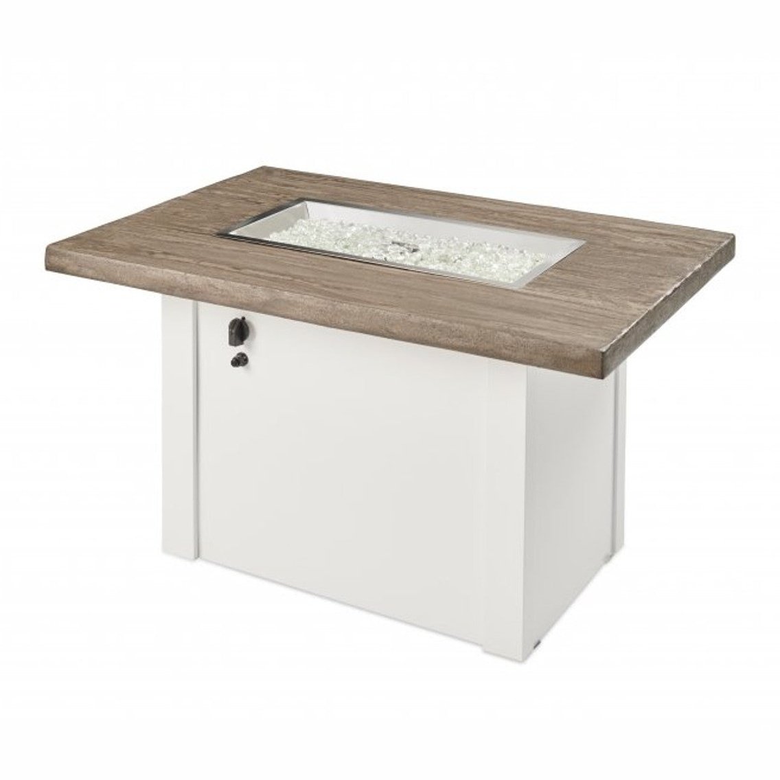 Outdoor Greatroom Company Driftwood Havenwood Rectangular Gas Fire Pit Table with White Base