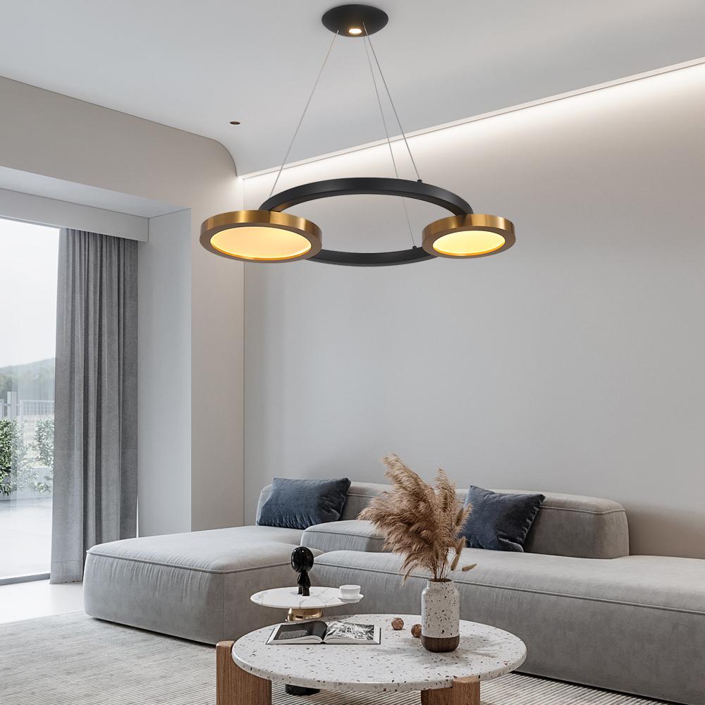 Modern Circle Chandelier LED Pendant Light in Black & Gold