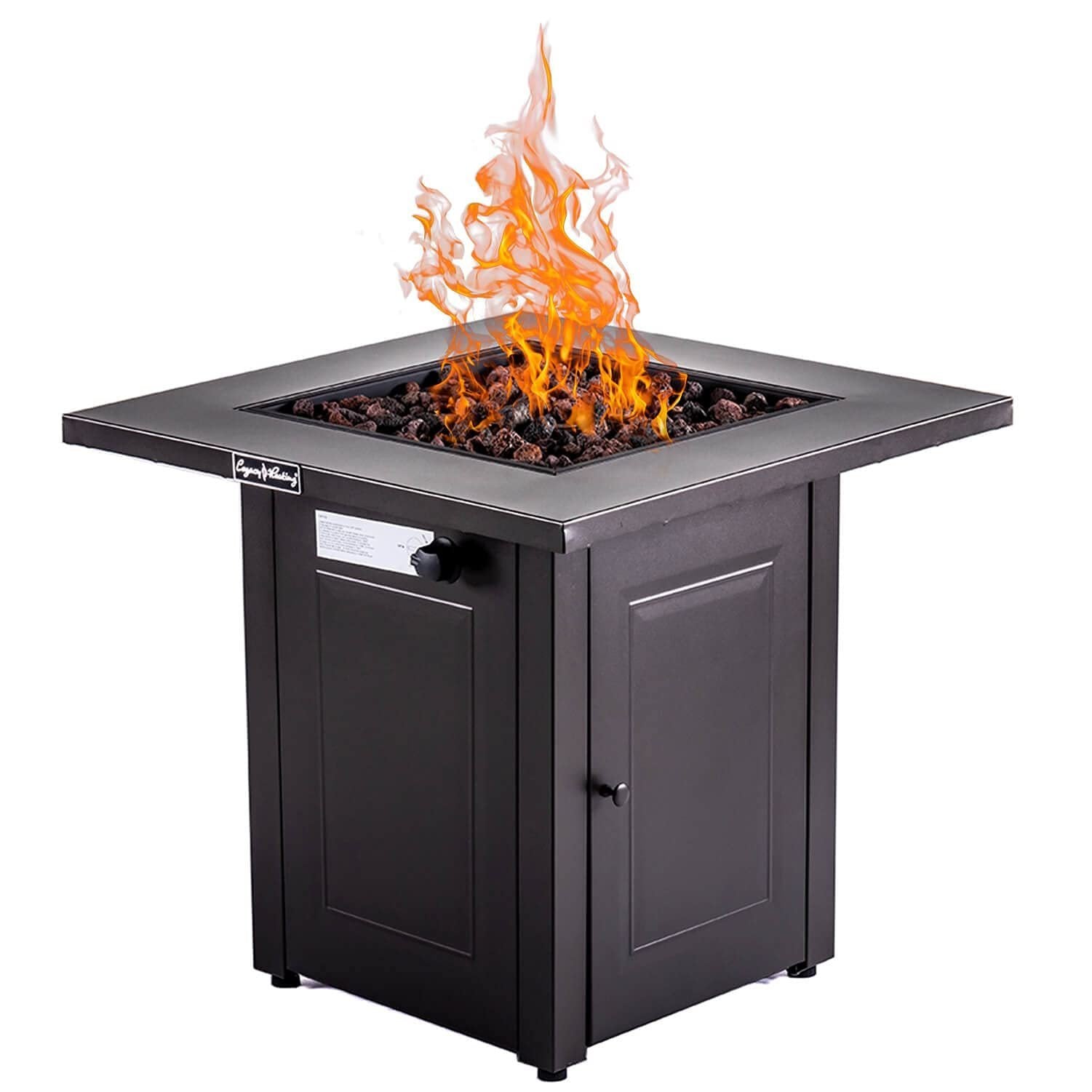28 Outdoor Propane Fire Pits Table, 50000 BTU Gas Square Firepit Tables with Lid, Lava Stone, ETL Certification