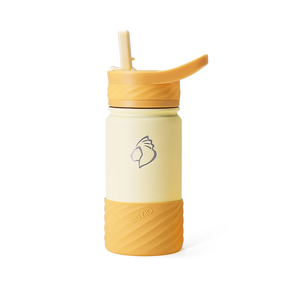 BUZIO Kids Insulated Water Bottle with Boot and Stickers | 14oz | Honey