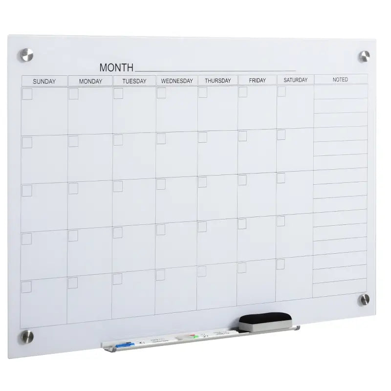 Vinsetto 35x23 Dry Erase Wall Calendar Glass Whiteboard Monthly Planner with 4 Markers and 1 Eraser