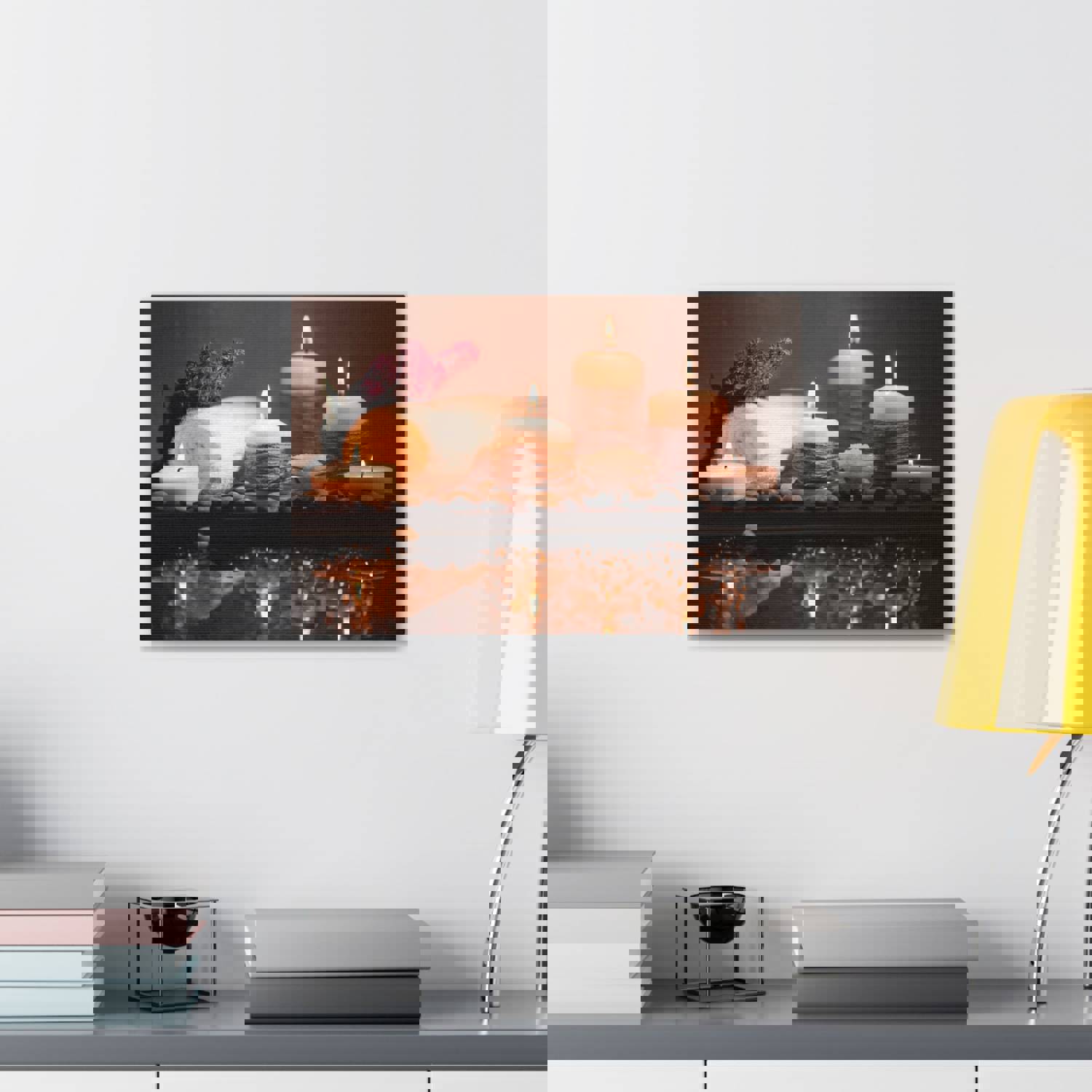 Pebbles and Aromatic Candles Forest Floral Nature Photography Canvas Wall Art