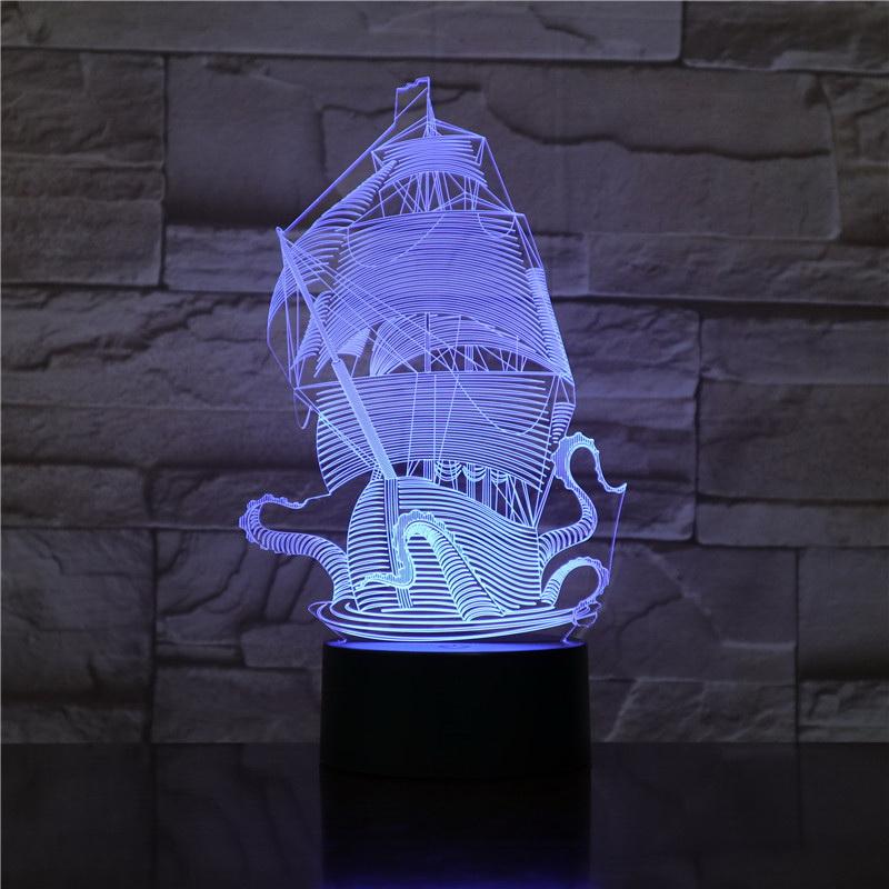 Fancy Sailboat Pirates of The Caribbean 3D Illusion LED Night Light