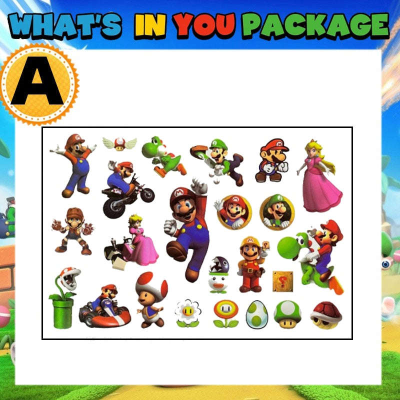 Super Mario Bros Party Decorations Set - Stickers, Flags, Bags, Cake Toppers & More