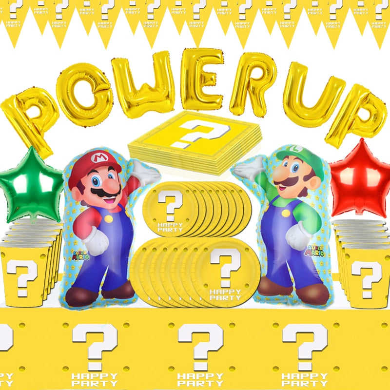 Super Mario Bros Party Decorations Set - Stickers, Flags, Bags, Cake Toppers & More