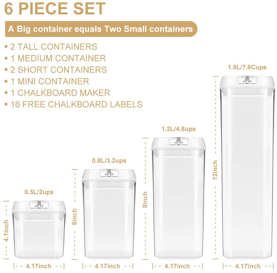 BAYKA 6-Piece Airtight Food Storage Containers Set with Chalkboard Labels