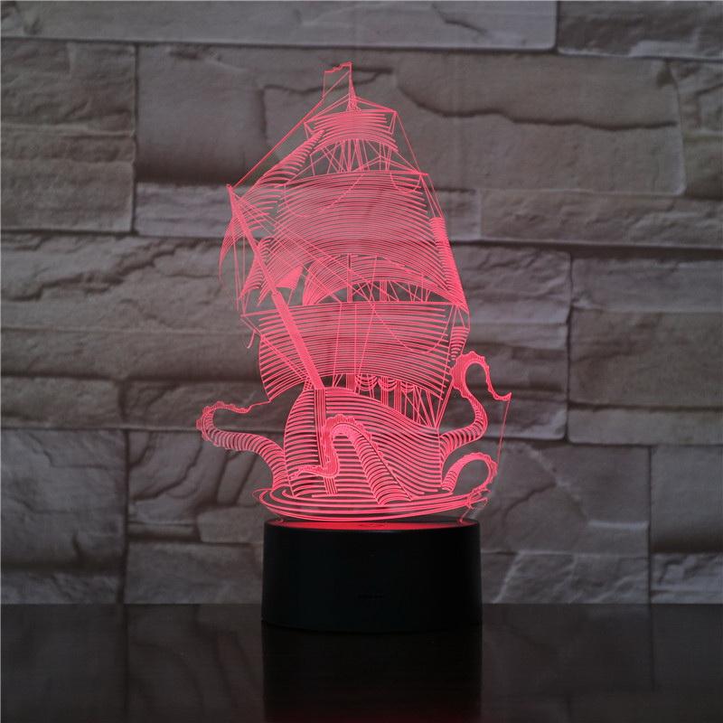 Fancy Sailboat Pirates of The Caribbean 3D Illusion LED Night Light